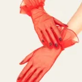  Kısa Boy Likralı Güpürlü Yetişkin Tül Eldiven Kırmızı Renk