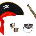BUĞZ Korsan Şapkası + Tabanca + Maske + 2 Adet Yüzük Kostüm Seti Çocuk