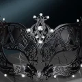 BUĞZ Kristal Gümüş Taşlı Siyah Renk Lazer Kesim Metal Lüks Maske Balo Parti