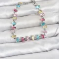 BUĞZ Kristal Taşlı Baget Kesimli Karışık Renkli Gümüş Renk Gema Kadın Bileklik