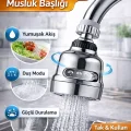 BUĞZ Krom 3 Fonksiyonlu Su Tasarruflu Musluk Başlığı Mutfak Çeşme Evye Batarya Ucu 360 derece Döner