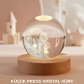 BUĞZ Küçük Prens Figürlü 3D Kristal Top Sıcak Işıklı USB Ahşap Tabanlı Dekor Lamba