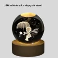 BUĞZ Küçük Prens Figürlü 3D Kristal Top Sıcak Işıklı USB Ahşap Tabanlı Dekor Lamba