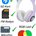 BUĞZ Kulak üstü Bluetooth kulaklık mor renk ANC mikrofon FM radyo SD kart aux girişli