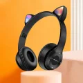 BUĞZ Kulak Üstü Bluetooth Kulaklık, RGB Işıklı ve Dokunmatik Kontrollü, Mikrofonlu, Siyah Renk