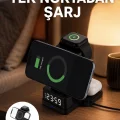 BUĞZ LED Dijital Saatli Kablosuz Şarj Cihazı – 3 Parlaklık Ayarlı, Şarj Koruma Teknolojili Yeni Nesil