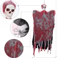  Led Işıklı Kahkaha Atan Sesli Sensörlü Ürpertici Kuru Kafa Kanlı Korku Hayalet Saçaklı Dekor 90x50 cm