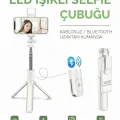 BUĞZ Led Işıklı Selfie Çubuğu Bluetooth Kumandalı Kablosuz Tripot Selfie Monopod Selfie Stick (Beyaz)