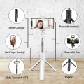 BUĞZ Led Işıklı Selfie Çubuğu Bluetooth Kumandalı Kablosuz Tripot Selfie Monopod Selfie Stick (Beyaz) ( BUĞZ )