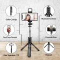 BUĞZ Led Işıklı Selfie Çubuğu Bluetooth Kumandalı Kablosuz Tripot Selfie Monopod Selfie Stick (Pembe)