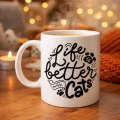 BUĞZ Life is Better With Cats – Kedi Severlere Özel Porselen Kupa MODEL 59 Sevimli Tasarım Hediyelik Kahve Kupası