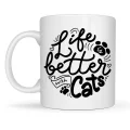 BUĞZ Life is Better With Cats – Kedi Severlere Özel Porselen Kupa MODEL 59 Sevimli Tasarım Hediyelik Kahve Kupası
