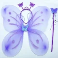 BUĞZ Lila Mor Kelebek Kız Seti – 50 cm Kelebek Kanadı, Taç ve Asa