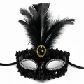 BUĞZ Lüks Siyah Tüylü Taşlı Balo Maskesi