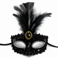BUĞZ Lüks Siyah Tüylü Taşlı Balo Maskesi