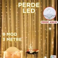 BUĞZ Lw-7 300 Ledli 10 Sarkıt Perde Led Işık, 8 Modlu Uzaktan Kumandalı, 3x3 Metre Peri Telli Led