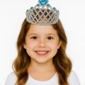 BUĞZ Mavi Kalpli Gümüş Renk Kraliçe Tacı Prenses Tacı