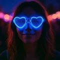 BUĞZ Mavi LED Işıklı Kalp Gözlük – 3 Modlu Parti & Glow Gözlüğü