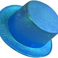 BUĞZ Mavi Renk Işıltılı Hologram Kumaş Kaplama Fötr Silindir Şapka Yetişkin Boy