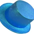  Mavi Renk Işıltılı Hologram Kumaş Kaplama Fötr Silindir Şapka Yetişkin Boy
