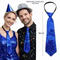 BUĞZ Mavi Renk Pul Payetli Işıltılı Parti Kravatı 33 cm