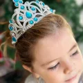BUĞZ Mavi Taşlı Elsa Çocuk Tacı Prenses Tacı Kraliçe Tacı 16x14 Cm