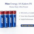 BUĞZ Max Energy AA Kalem Pil 1.5V R6 Heavy Duty Ultra Power 4lü 1 Paket