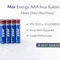 BUĞZ Max Energy AAA İnce Kalem Pil 1.5V R03 Heavy Duty Ultra Power 4 lü 1 Paket