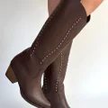 BUĞZ Meof Acı Kahve Cilt Topuklu Çizme - Lisinya
