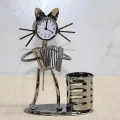 BUĞZ Metal Akordiyon Çalan Kedi Müzisyen Saat Ve Kalemlik Alk4344