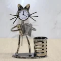 BUĞZ Metal Akordiyon Çalan Kedi Müzisyen Saat Ve Kalemlik Alk4344