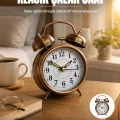 BUĞZ Metal Bronz Nostaljik Masa Saati Alarmlı Büyük Boy Sessiz Mekanizmalı