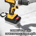 BUĞZ Metal Dişli 24W Akülü Matkap -Çift Bataryalı ve LED Çalışma Işığı ile Tam Set
