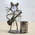  Metal Gitar Çalan Müzisyen Kedi Saat Ve Kalemlik