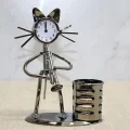BUĞZ Metal Saksafon Çalan Kedi Müzisyen Saat Ve Kalemlik Alk4346