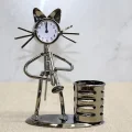 BUĞZ Metal Saksafon Çalan Kedi Müzisyen Saat Ve Kalemlik Alk4346