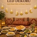 BUĞZ Minareli Hilal LED Işık Gold Metal Gövdeli Pilli Ramazan Dekoru