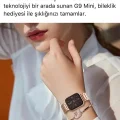 BUĞZ Mini AMOLED Ekranlı Akıllı Bileklik, Nabız ve Uyku Takibi Özellikli, Altın Renk Silikon Kordon