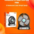  Mini Vantilatör Masaüstü – USB Girişli, Şarjlı, 3 Kademe, Sessiz Motor, Işıklı