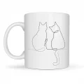 BUĞZ Minimal Çizim İki Kedi Desenli Porselen Kupa MODEL 77 – Sevgi Temalı Şık Tasarım, Kahve & Çay Kupası