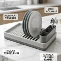 BUĞZ Minimal Gri Tezgah Üstü Bulaşıklık Tabak Bardak Kaşık Kurutmalık Mutfak Rafı
