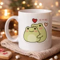 BUĞZ Model 41 Be Mine Tasarımlı Sevimli Kurbağa Desenli Porselen Kupa Aşk Temalı Özel Tasarım Kahve Kupası