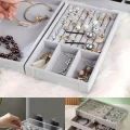 Modern Gri 3 Çekmeceli Takı Bijuteri Mücevher Kutusu Organizer Düzenleyici Şeffaf 13 X 23 X 10 Cm