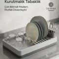BUĞZ Modern Kurutmalık Tabaklık Gri Tezgah Üstü Bulaşıklık Bardaklık Standı Mutfak