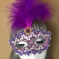 BUĞZ Mor Dantel İşlemeli Mor Tüylü Balo Parti Maskesi