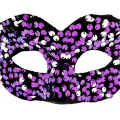 BUĞZ Mor Renk Arkadan Lastikli Pul Payet İşlemeli Balo After Parti Maskesi