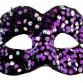BUĞZ Mor Renk Arkadan Lastikli Pul Payet İşlemeli Balo After Parti Maskesi