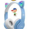 BUĞZ Mor Renkli Kulak Üstü Bluetooth Kulaklık, Kablolu Bağlantı ve Kedi Kulağı Tasarımı