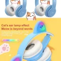 BUĞZ Mor Renkli Kulak Üstü Bluetooth Kulaklık, Kablolu Bağlantı ve Kedi Kulağı Tasarımı