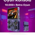 BUĞZ Mor Renkli Mini Retro Oyun Konsolu, 64GB Hafıza ve IPS Ekran ile 10.000 Oyun Sunar